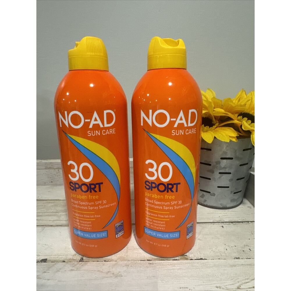 2x NO-AD Sport Spray Sunscreen SPF 30 Paraben Free 8.7oz